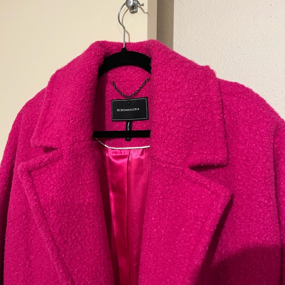 Bright Pink Boucle Trench Coat - Picture 4 of 6